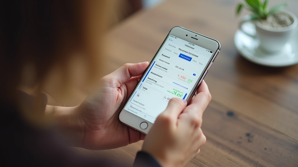 Banking app interface on smartphone showing account balance and transaction history