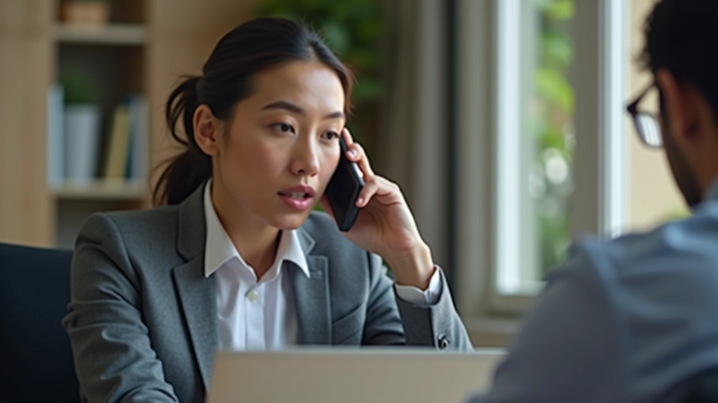 Professional on phone call with service provider representative discussing rate negotiation