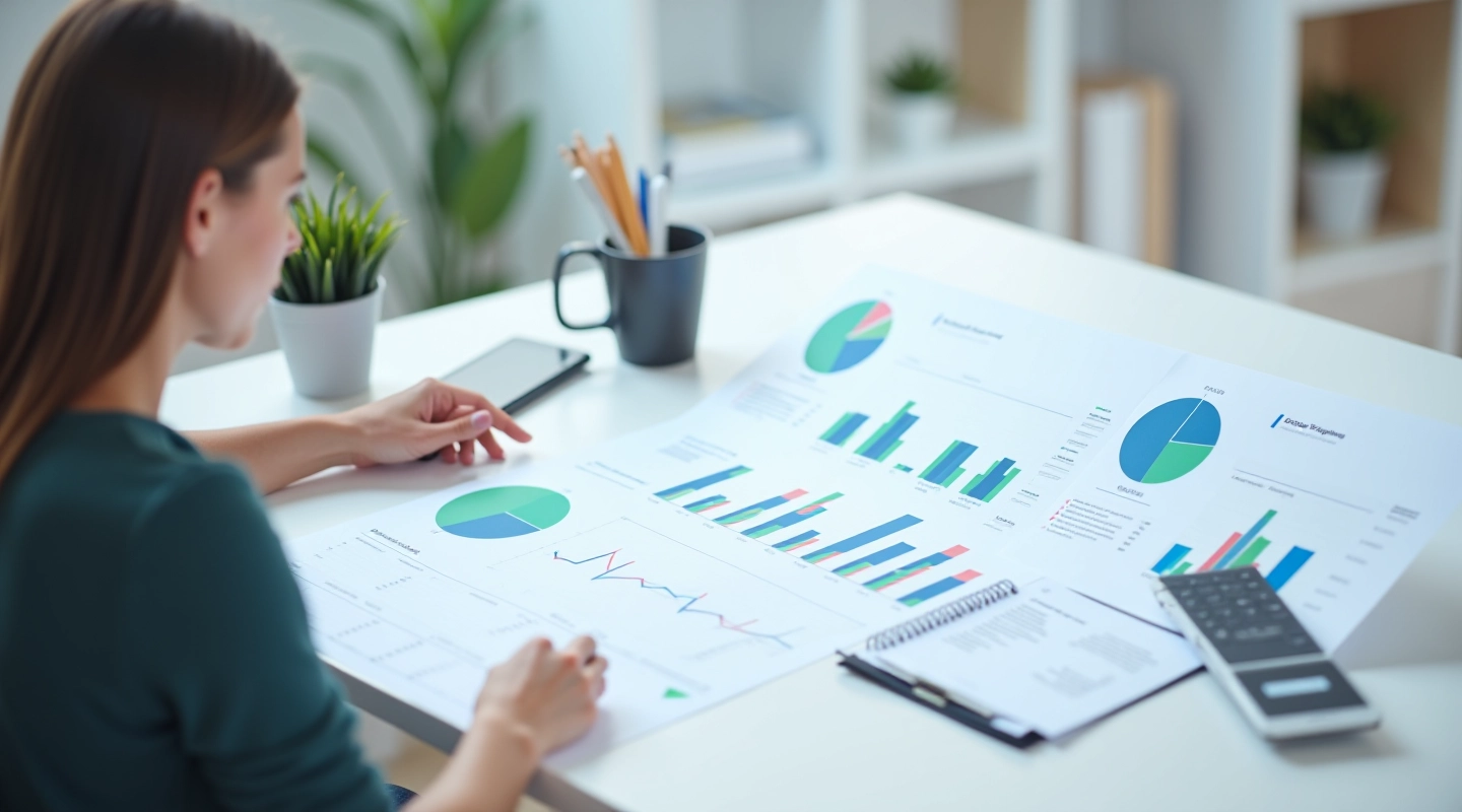 Organized subscription tracking system with charts and budget management tools on a clean desk workspace