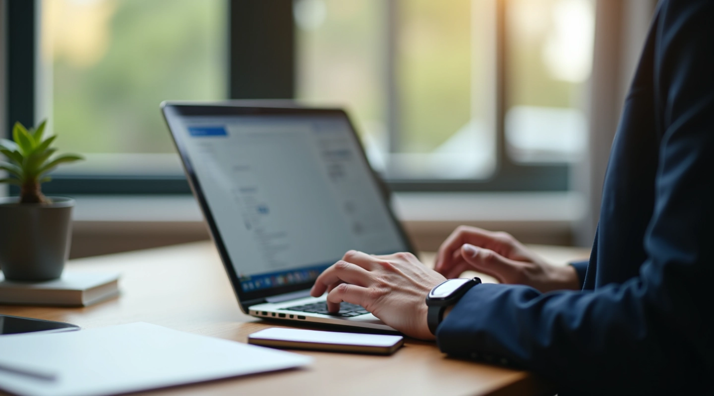 Person reviewing subscription cancellation process on laptop at home office desk