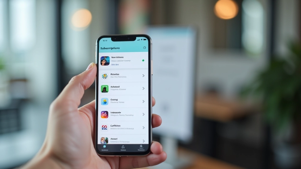 Smartphone screen showing app store subscription management settings with active and canceled subscriptions listed